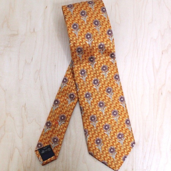 Ermenegildo Zegna 100% Silk Tie with Orange Geographic Print with Flowers NWOT - Picture 4 of 5